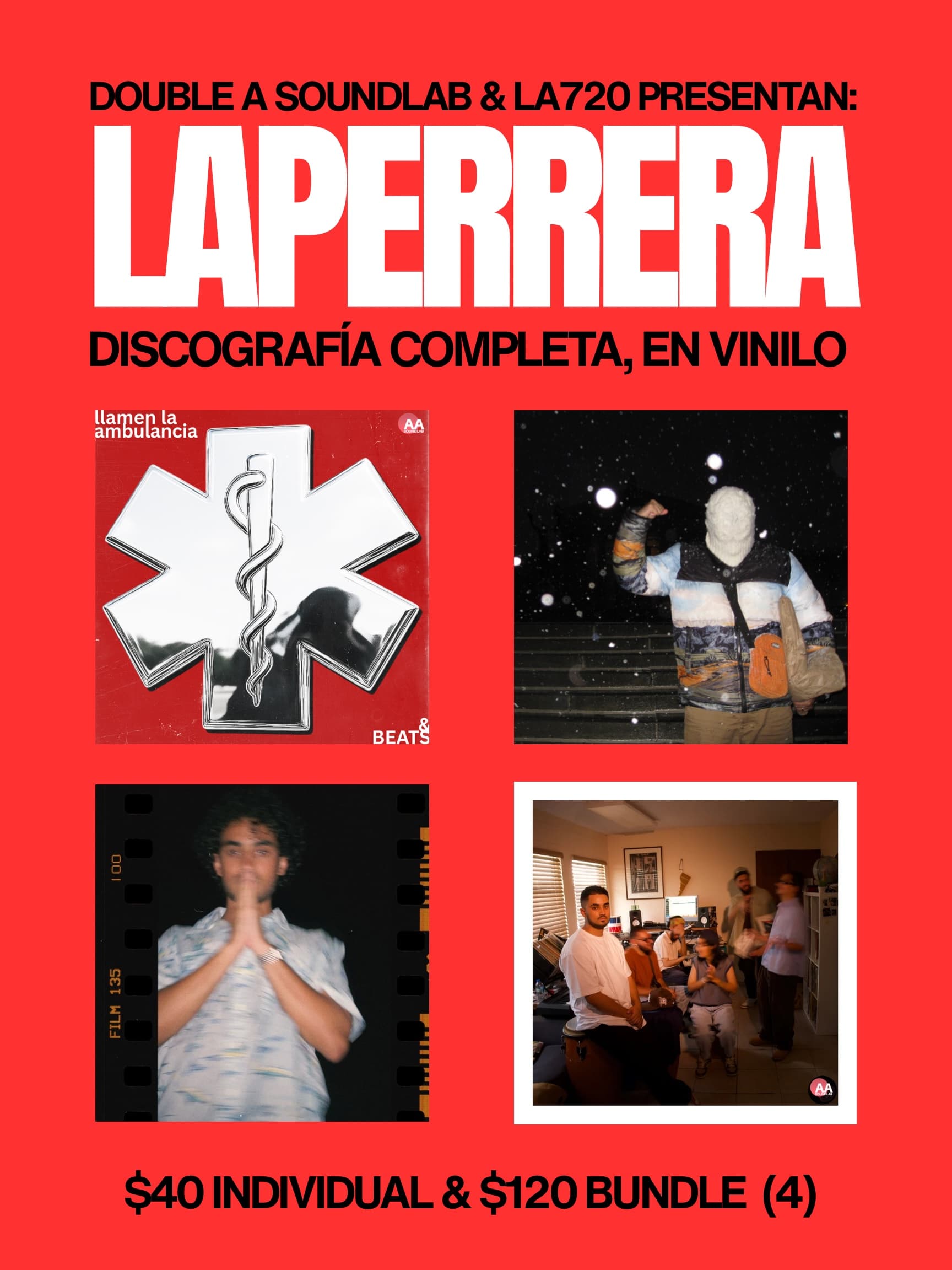 LAPERRERA — Discografía completa, en vinilo. $40 individual y $120 bundle de 4. Presentado por Double A Soundlab & LA720.